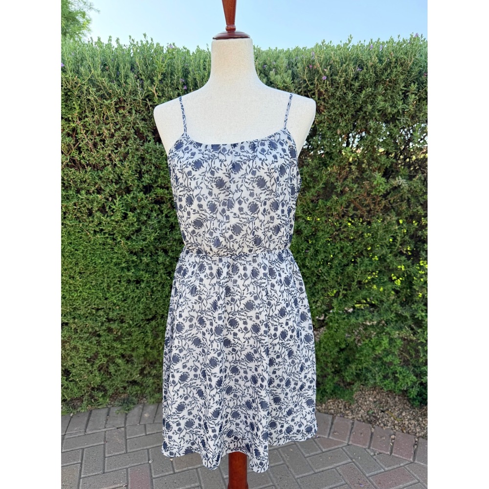 Ann Taylor LOFT Petites Floral Spaghetti Strap Dress Navy White MP MPetite - Picture 1 of 10